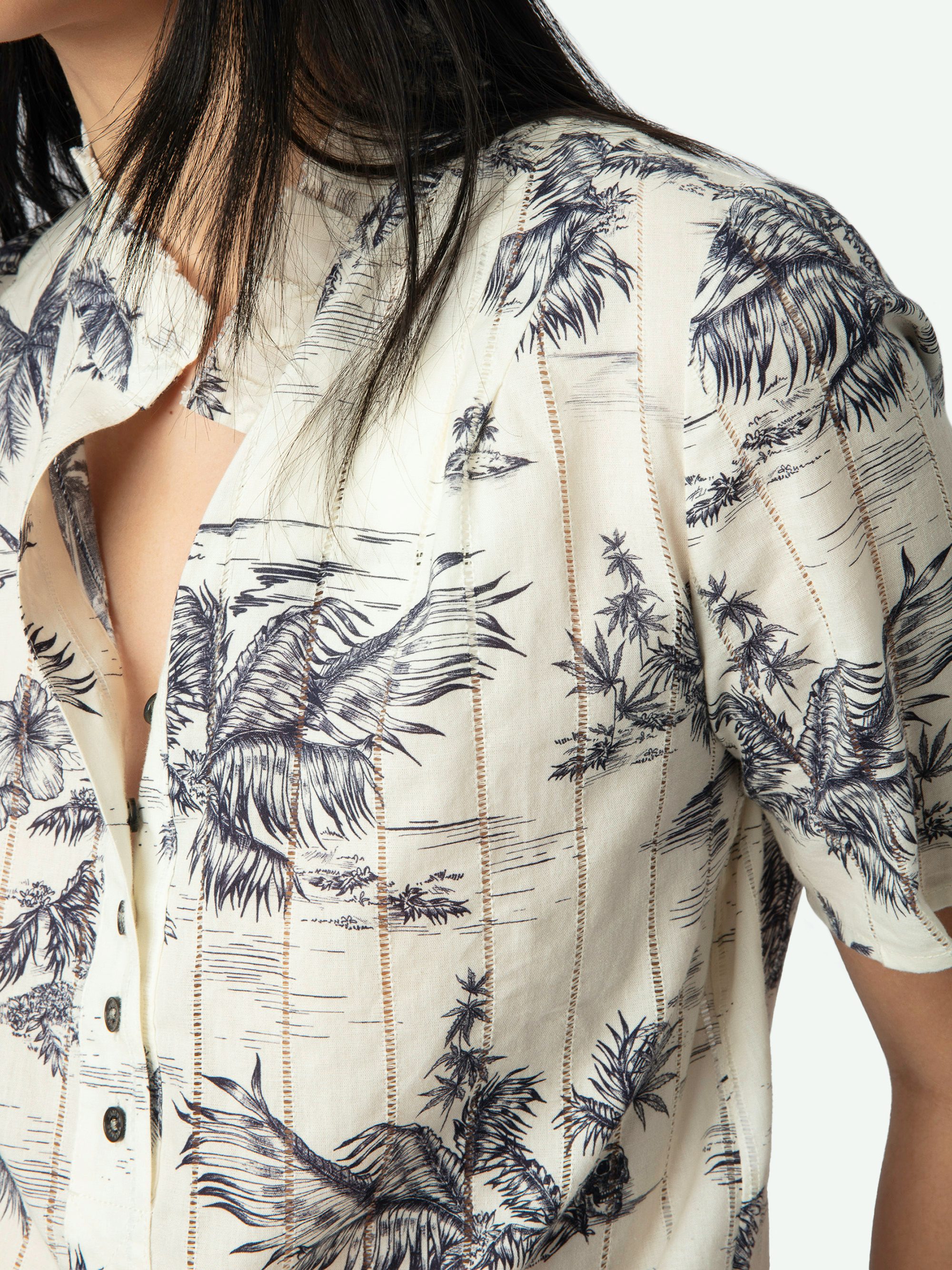 Top Topher - Top in cotone con inserto in pizzo a scaletta, maniche corte e chiusura con bottoni.